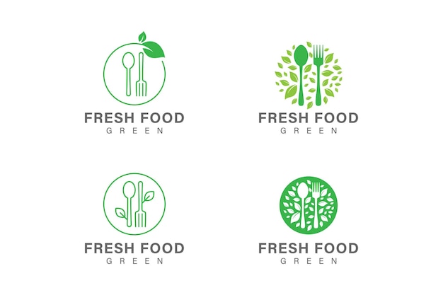 Collection De Logos D'aliments Frais Ou D'aliments Verts