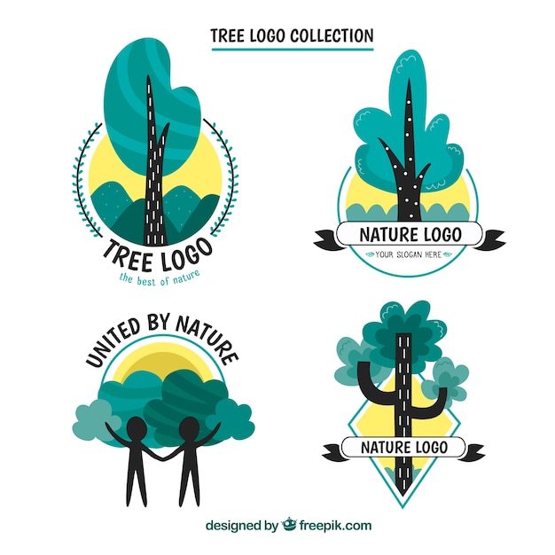 Collection De Logos Arbre Dans Un Style Dessiné à La Main