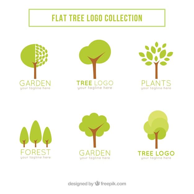 Collection De Logos D'arbre Dans Le Style Plat