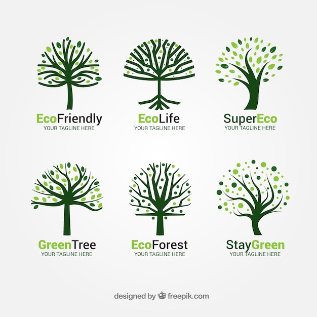 Collection De Logos D'arbre Dans Le Style Plat