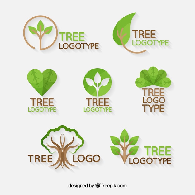 Collection De Logos D'arbre Dans Le Style Plat