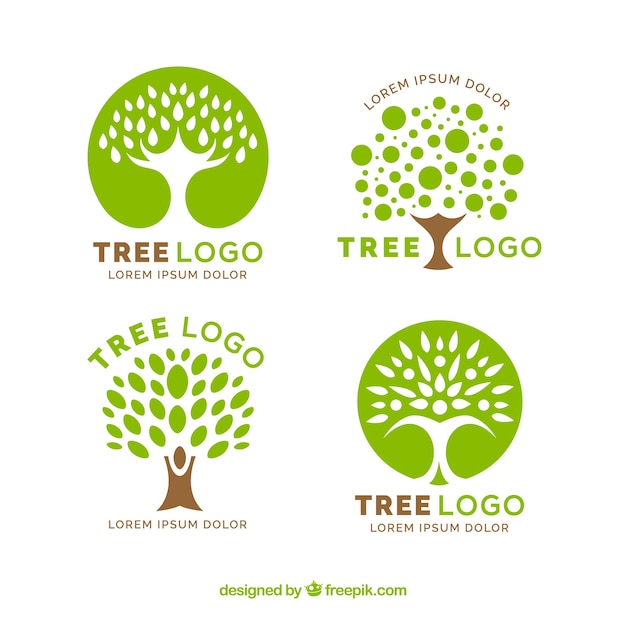 Collection De Logos D'arbre Dans Le Style Plat