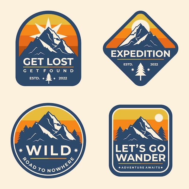 Vecteur collection de logos de badges d'aventure plats