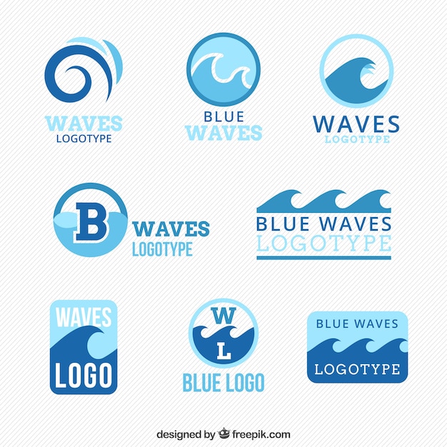 Vecteur collection de logos bleus avec des vagues