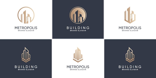 Collection De Logos De Construction Avec Un Concept Unique Et Moderne Vecteur Premium