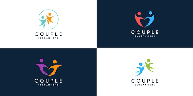 Collection De Logos De Couple Avec Un Concept Unique Et Moderne Vecteur Premium