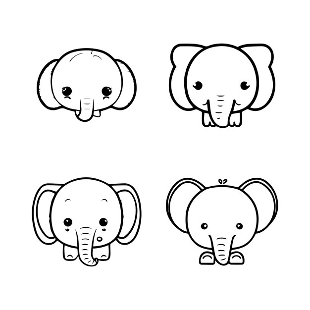 collection de logos d'éléphants kawaii mignons ensemble illustration d'art en ligne dessinée à la main