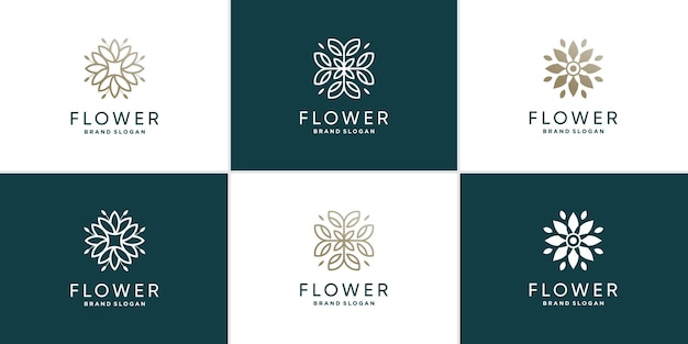 Collection De Logos De Fleurs Avec Concept De Style Créatif Vecteur Premium