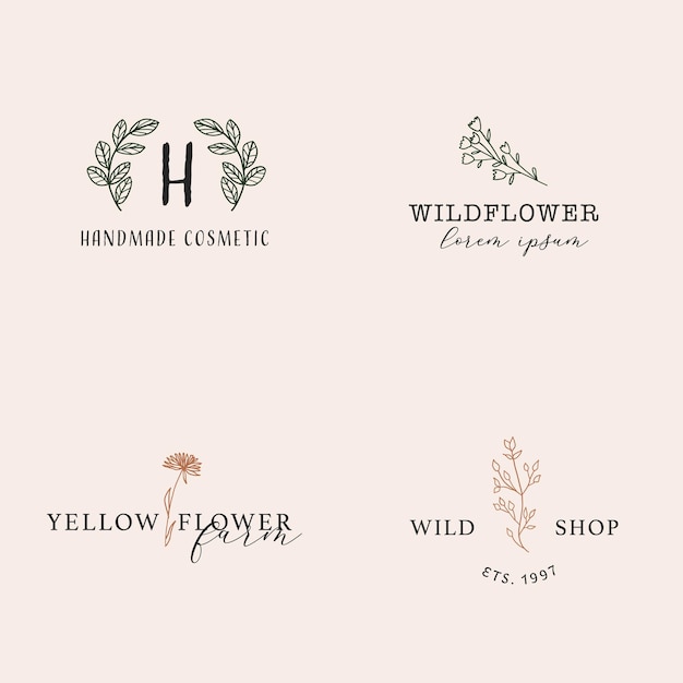 Collection De Logos Floraux Féminins Dessinés à La Main Dans Un Style D'art De Ligne Minimaliste