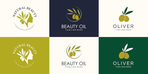 Collection De Logos D'huile D'olive Et De Beauté Pour Entreprise Vecteur Premium