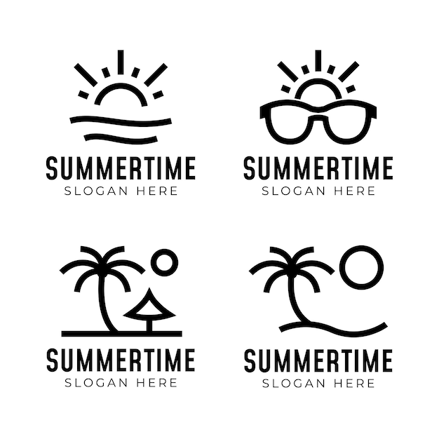 Collection De Logos D'îles Minimalistes Avec Icône Soleil Et Palmier