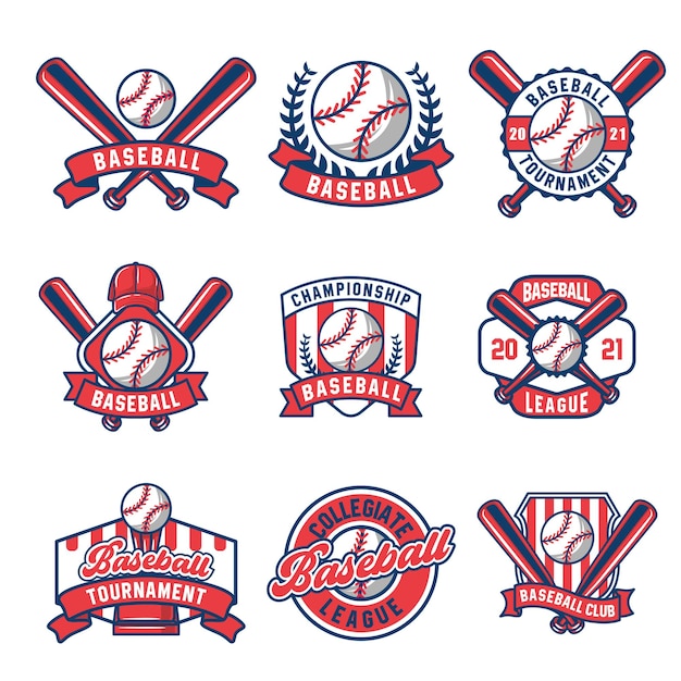 Vecteur collection de logos et d'insignes de baseball colorés