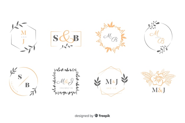 Vecteur collection de logos monogrammes avec des feuilles