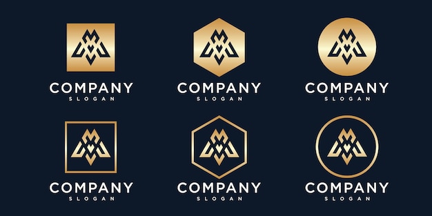 Collection de logos d'or de la lettre m initiale