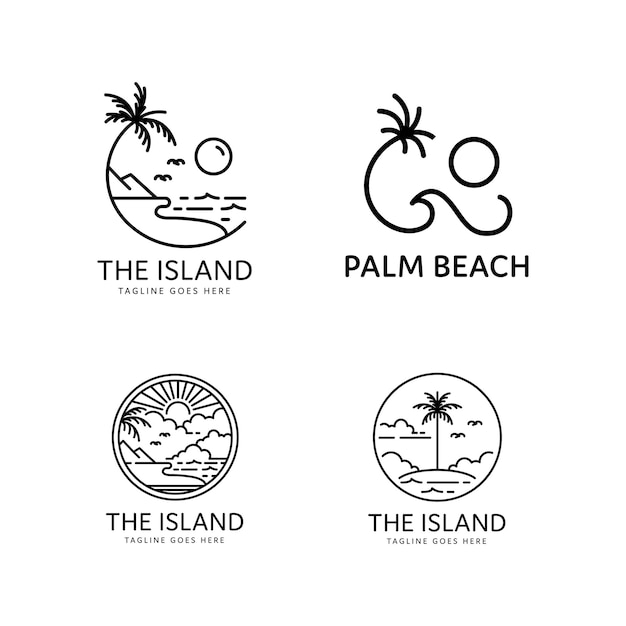 Collection De Logos De Plage Et De Palmiers Sur La Conception De Style Monoline De L'île Tropicale