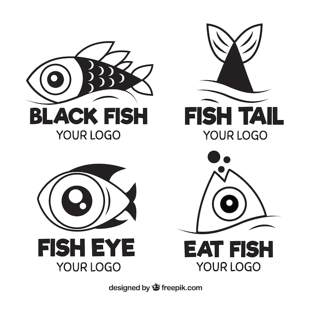 Vecteur collection de logos de poissons en noir et blanc