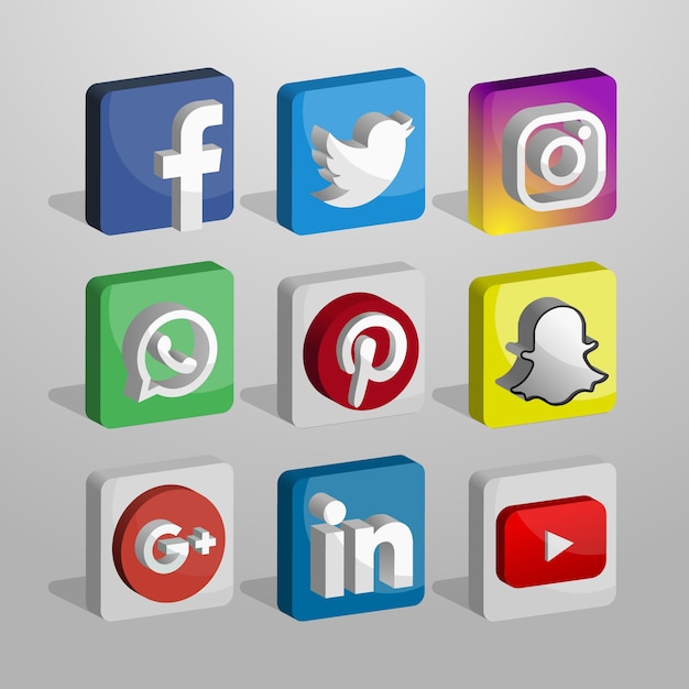 Vecteur collection de logos de réseaux sociaux en 3d
