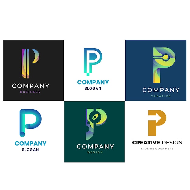 La collection de logos de style coloré avec gradient de lettre P