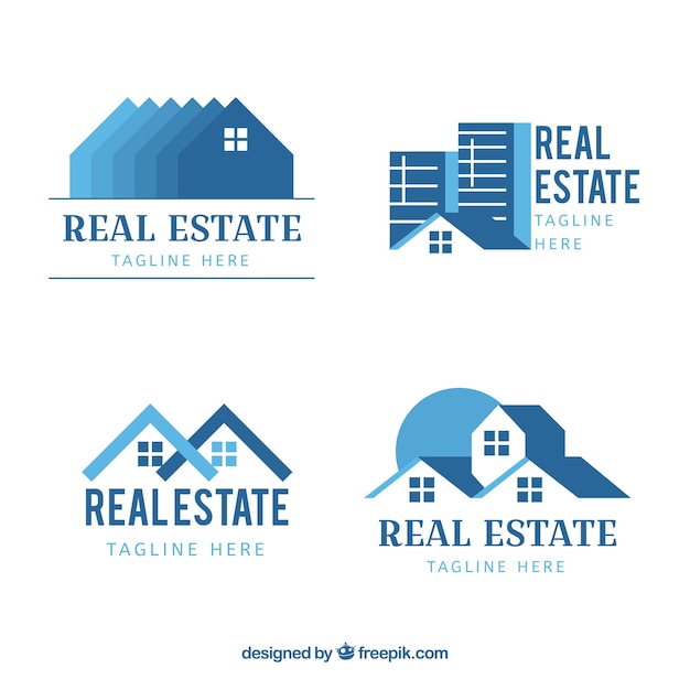 Collection De Logotypes Immobiliers Bleus