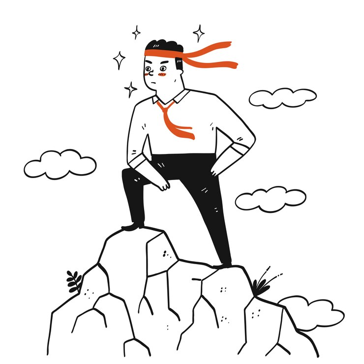 Collection de main a dessiné un homme avec sa cravate sur la tête faisant un message réussi.Illustrations vectorielles dans le style de doodle de croquis.