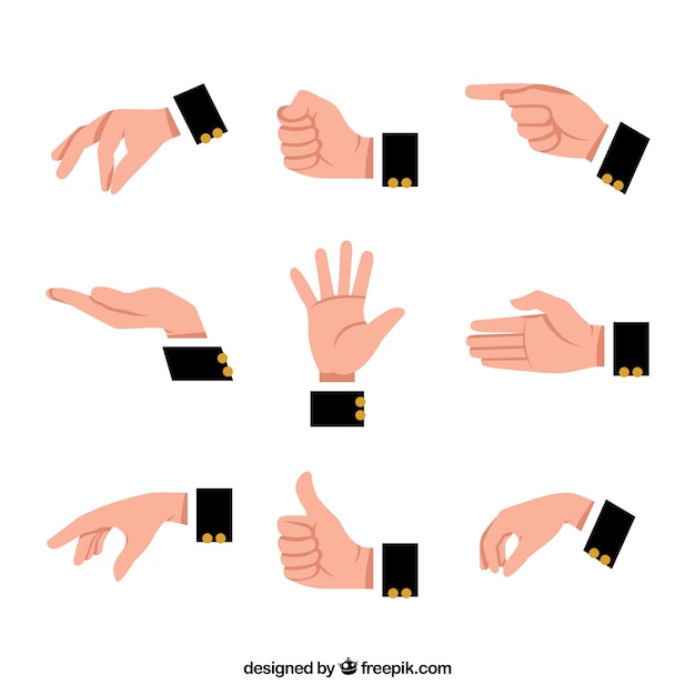 Collection de mains avec différentes poses en syle plat
