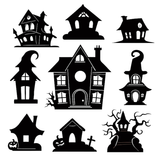 Collection de maisons hantées Halloween réalistes vectorielles gratuites