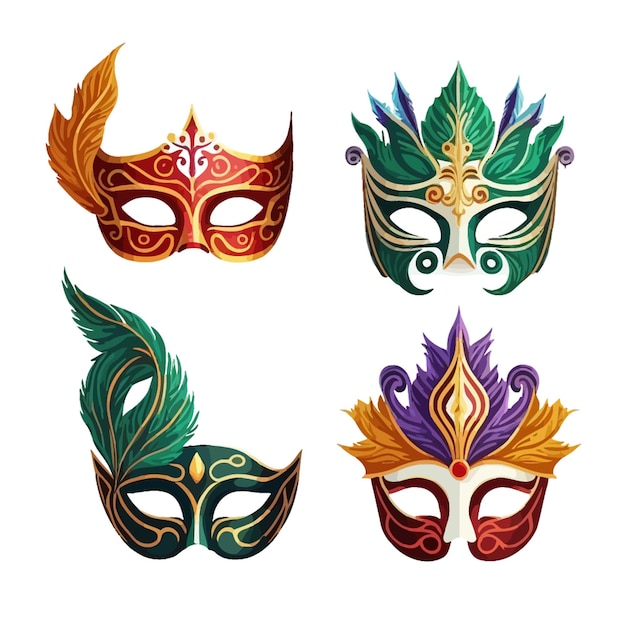 Collection De Masques De Mardi Gras Plat Coloré Carnaval Brésilien