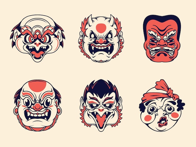 Vecteur collection de masques traditionnels japonais