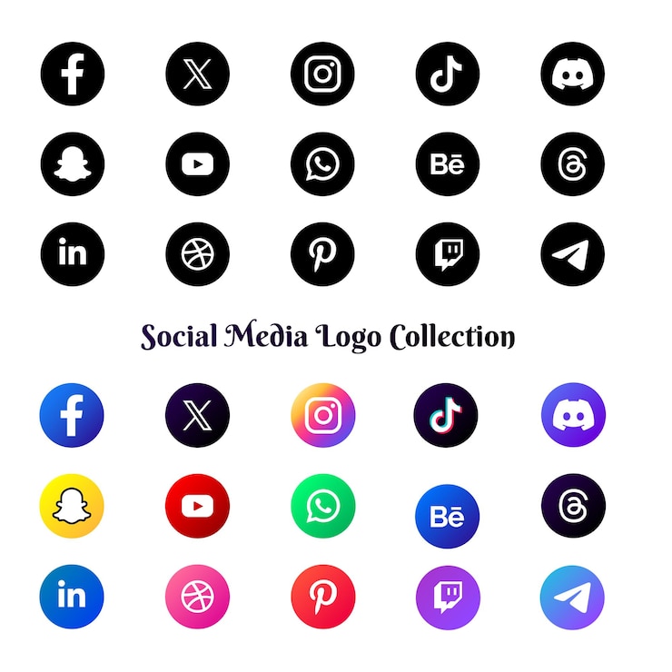 Vecteur une collection de médias sociaux, y compris les médias sociaux et les médias sociaux