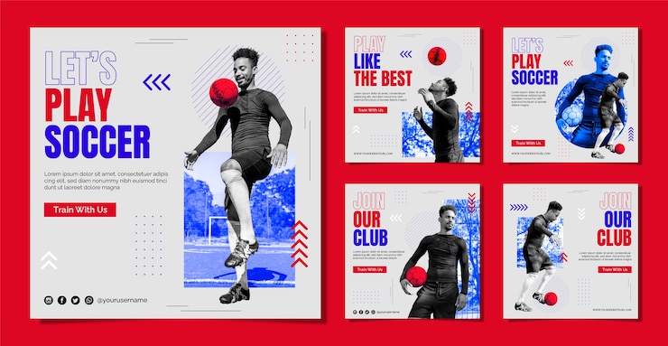 Vecteur collection de messages instagram de football plat