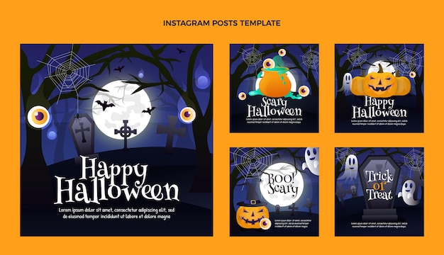 Vecteur collection de messages instagram d'halloween dégradés