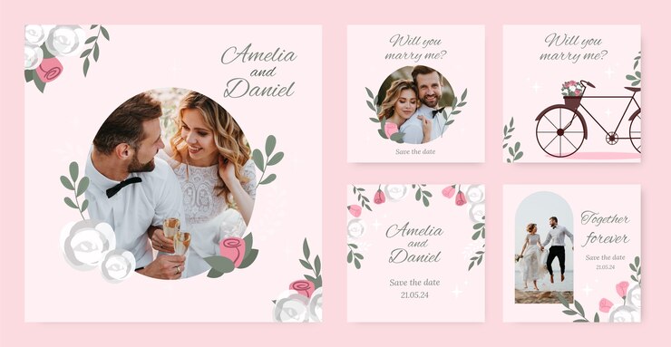 Vecteur une collection de messages d'instagram de mariage à plat