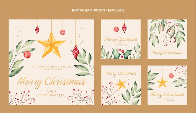 Vecteur collection de messages instagram de noël aquarelle