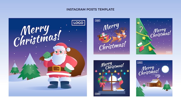 Vecteur collection de messages instagram de noël dégradé