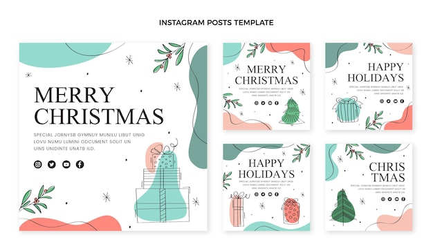 Vecteur collection de messages instagram de noël plat dessinés à la main