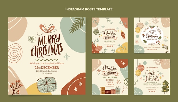 Vecteur collection de messages instagram de noël plat dessinés à la main