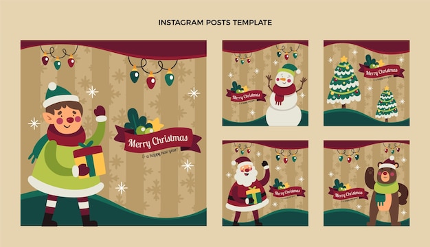 Vecteur collection de messages instagram de noël plat dessinés à la main