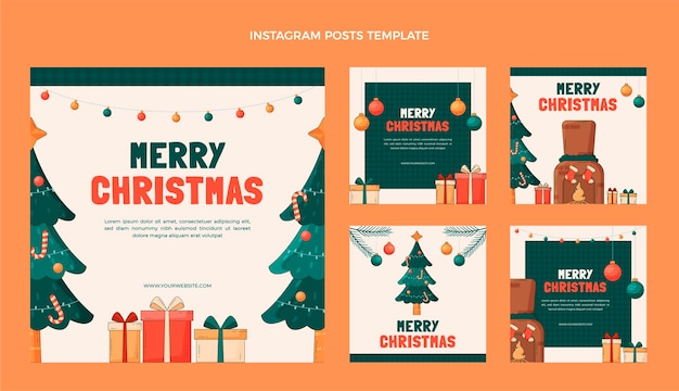 Collection de messages instagram de noël plat dessinés à la main