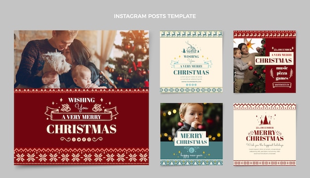 Vecteur collection de messages instagram de noël plat