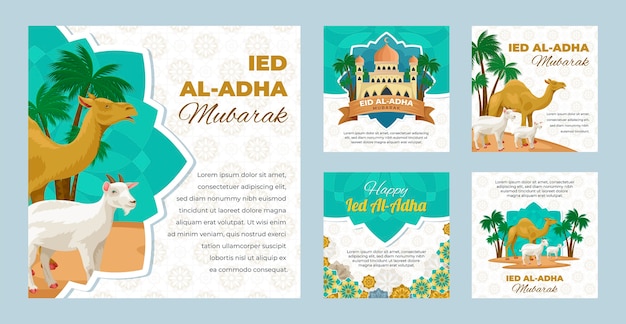 Vecteur collection de messages instagram plats eid al-adha