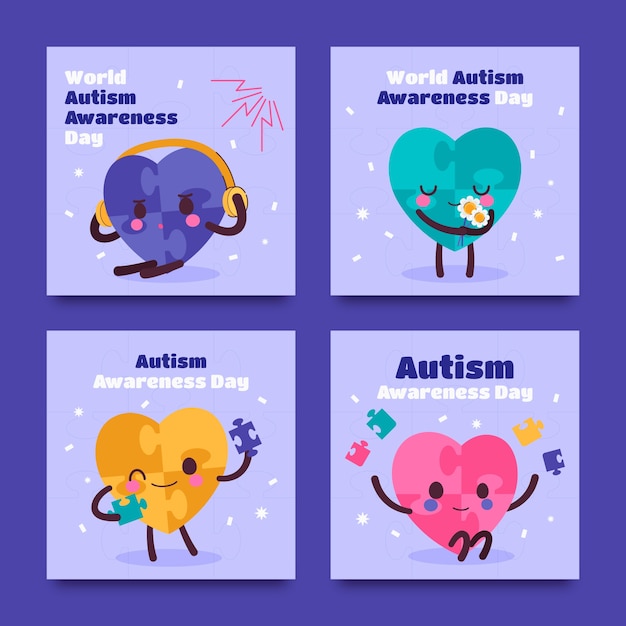 Vecteur une collection de messages sur instagram pour la journée mondiale de la sensibilisation à l'autisme