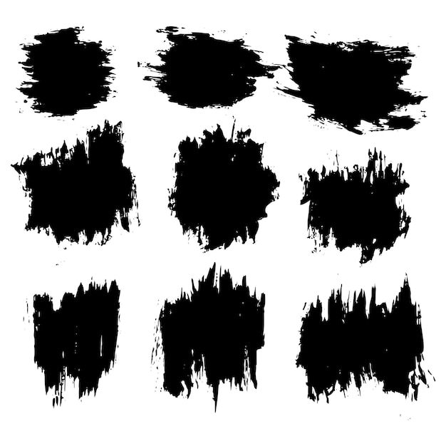 Collection de modèles de bannière de coup de pinceau de couleur noire en détresse sale