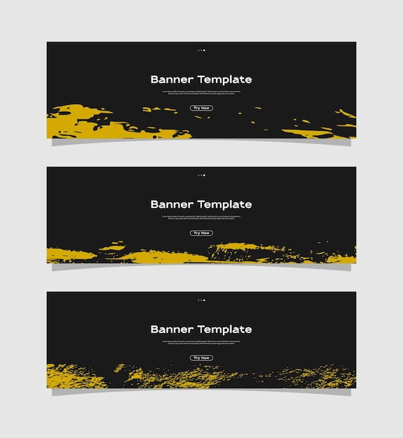 Collection De Modèles De Bannière Avec Texture Grunge Jaune Sur Fond Sombre