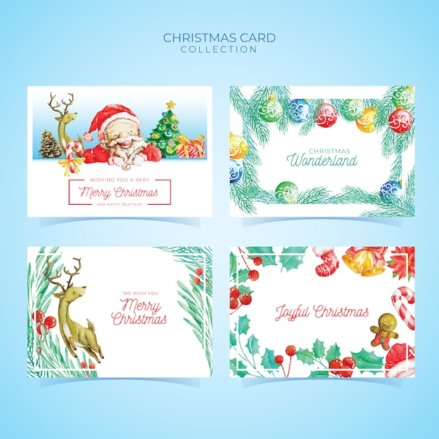 Collection De Modèles De Cartes De Noël Dans Un Style Aquarelle