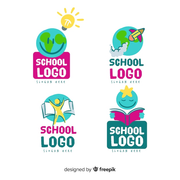 Vecteur collection de modèles de logo d'école dessinés à la main