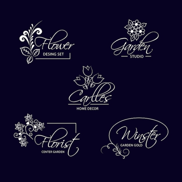 Vecteur collection de modèles de logos de fleuriste de mariage