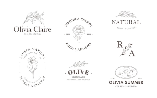 Vecteur collection de modèles de logos floraux et botaniques dessinés à la main