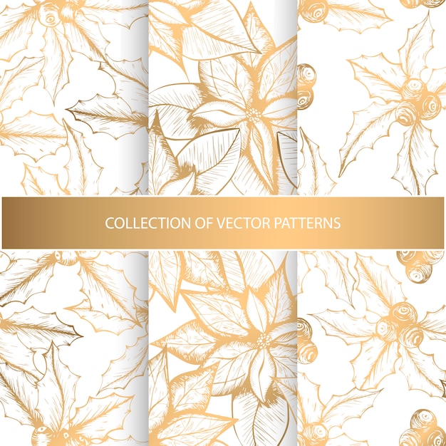 Vecteur collection de modèles sans couture avec les éléments floraux dorés