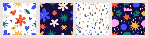 Collection de modèles sans couture avec des formes abstraites ludiques flèches gribouillis illustration vectorielle