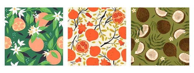 Collection De Modèles Sans Couture Avec Des Fruits. Graphiques Vectoriels.